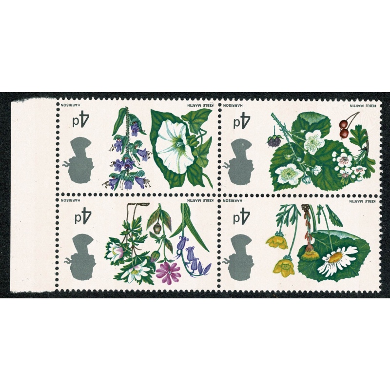 1967 Flowers 4d (phos). UM right marginal block WATERMARK INVERTED. SG 717paWi.