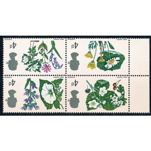 1967 Flowers 4d (ord). WATERMARK INVERTED. Marginal block. SG 717aWi