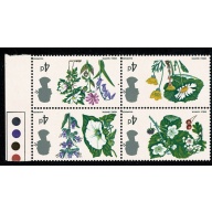 1967 Flowers 4d (ord). WATERMARK INVERTED. Positional marginal block. SG 717aWi
