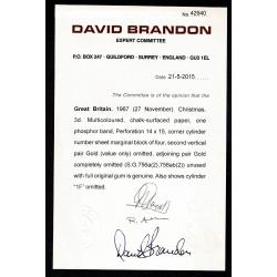 1967 Christmas 3d MISSING GOLD Col. 1. MISSING VALUE ONLY Col.2. David Brandon Certificate