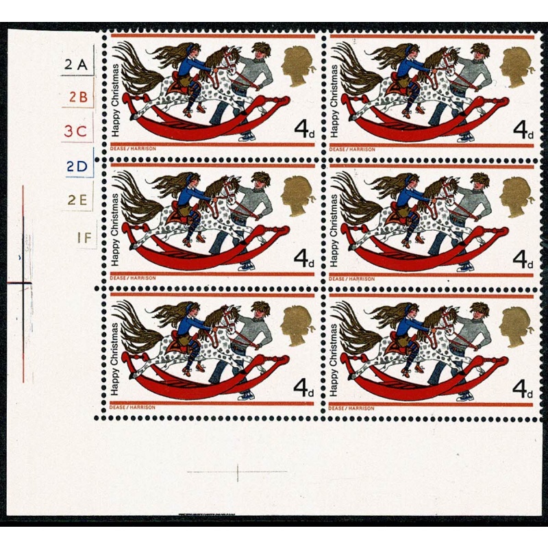 1968 Christmas. 4d THRISSELL printing MISSING PHOSPHOR. Cylinder block. SG 775y var.