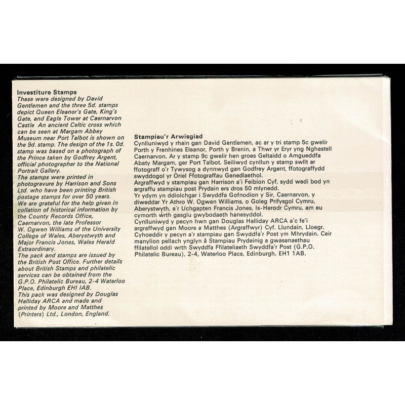 1969 Investiture Welsh Language Presentation Pack.
