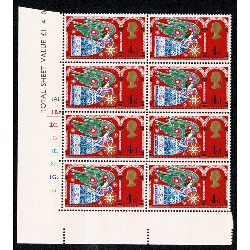 1969 Christmas 4d (3½mm band). EXTRA 14mm PHOS BAND. Cylinder block. SG 812b var