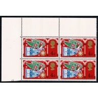 1969 Christmas 4d (3½mm band). EXTRA 14mm PHOS BAND. Positional block. SG 812b var