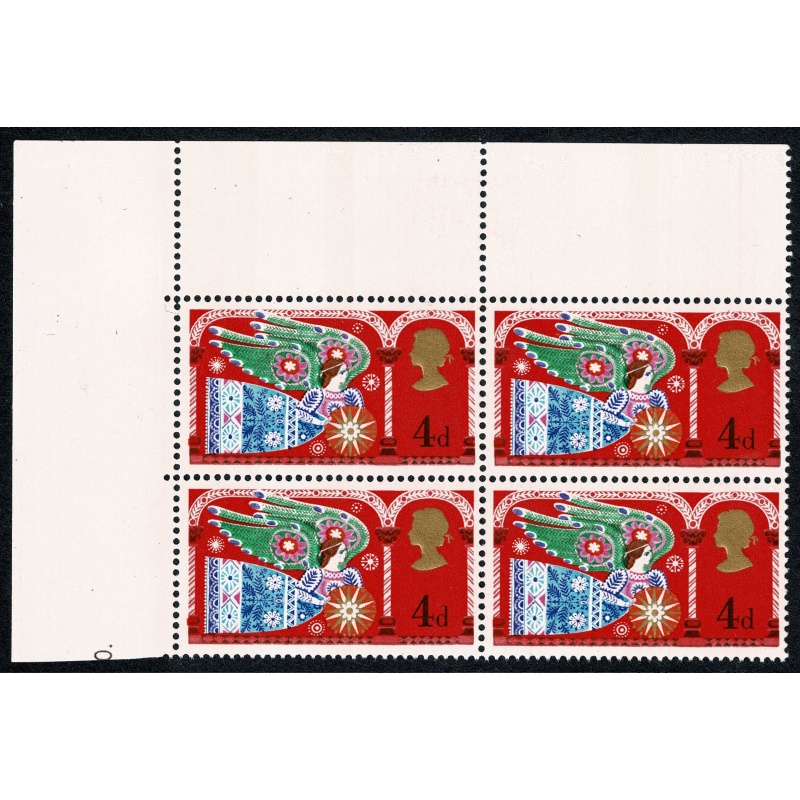 1969 Christmas 4d (3½mm band). EXTRA 14mm PHOS BAND. Positional block. SG 812b var