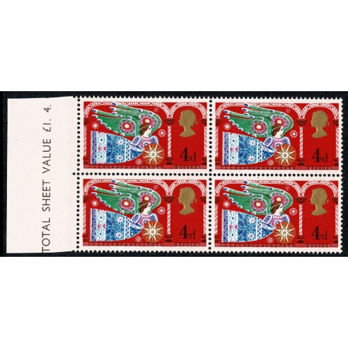 1969 Christmas 4d (3½mm band). EXTRA 14mm PHOS BAND. Positional block. SG 812b var