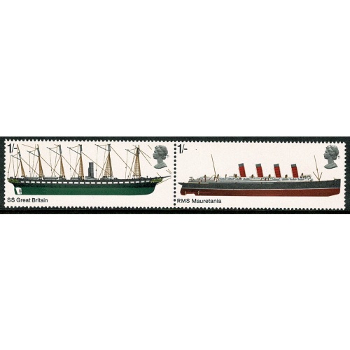 1969 Ships 1/- s/t pair. MISSING PHOSPHOR. SG 782/3y