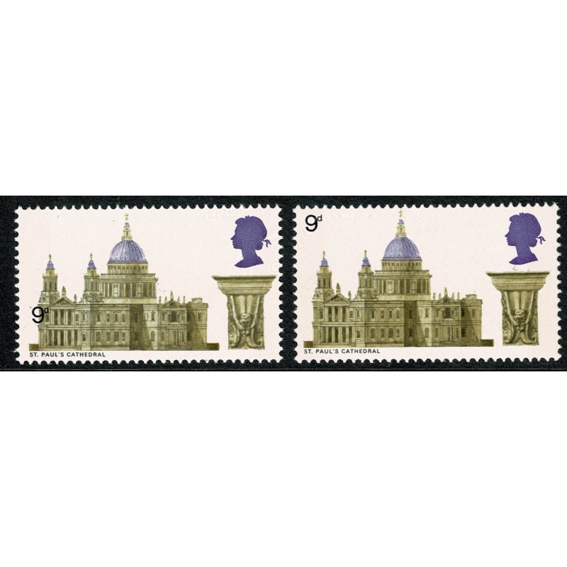 1969 Cathedrals 9d. SHIFT OF BLACK (value). SG 800 var.
