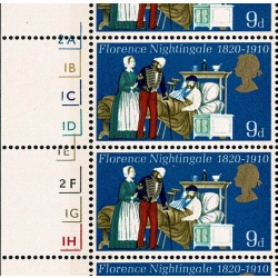1970 Anniversaries 9d. SHIFT OF GOLD. Cylinder block of eight. SG 820 var
