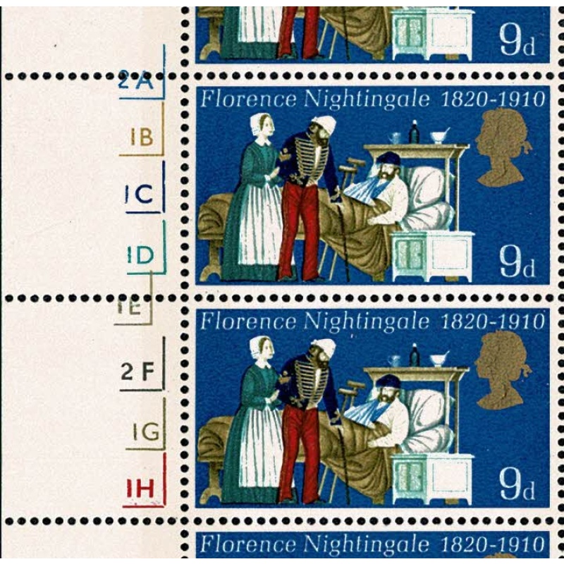 1970 Anniversaries 9d. SHIFT OF GOLD. Cylinder block of eight. SG 820 var