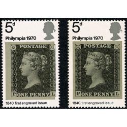 1970 Philympia 5d. SHIFT OF GREY BLACK to right. SG 835 var