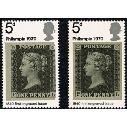 1970 Philympia 5d. SHIFT OF GREY BLACK to right. SG 835 var