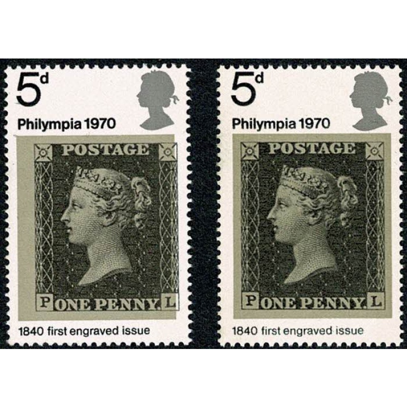 1970 Philympia 5d. SHIFT OF GREY BLACK to right. SG 835 var