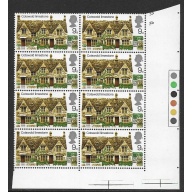 1970 Cottages. 9d Traffic light block of eight MISSING PHOSPHOR. SG 816y