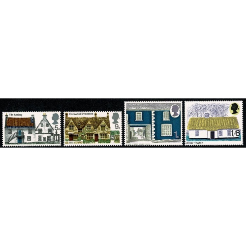 1970 Cottages. Set of 4 values MISSING PHOSPHOR. SG 815y-818y