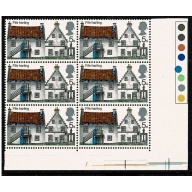 1970 Cottages 5d. SHIFT OF GREENISH BLUE. Traffic light block of six. SG 815 var