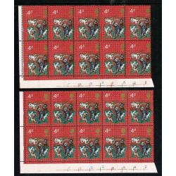 1970 Christmas 4d. PERFORATION SHIFT Cylinder block of ten.