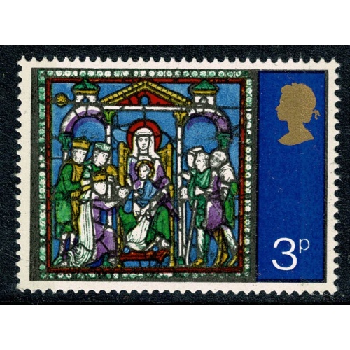 1971 Christmas 3p. MISSING EMBOSSING  plus VIOLET SHIFT DOWNWARDS. UM single. SG 895h var