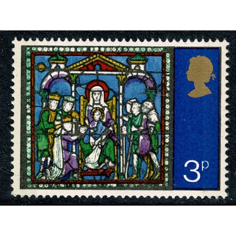 1971 Christmas 3p. MISSING EMBOSSING  plus VIOLET SHIFT DOWNWARDS. UM single. SG 895h var