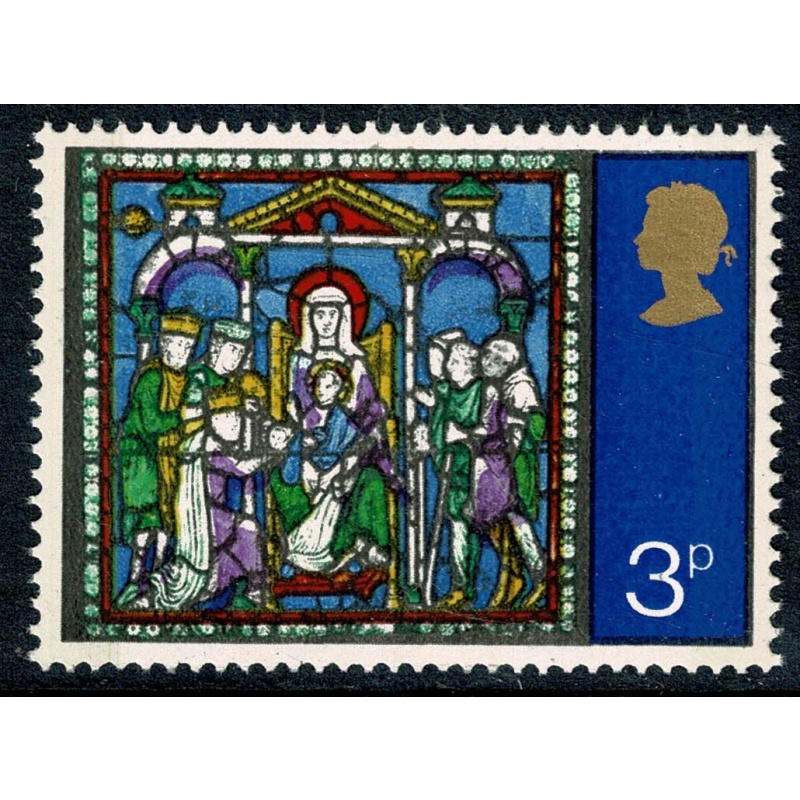 1971 Christmas 3p. MISSING EMBOSSING  plus VIOLET SHIFT DOWNWARDS. UM single. SG 895h var