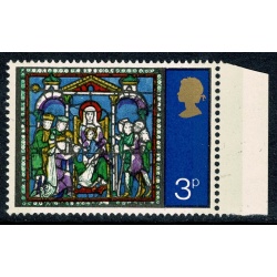1971 Christmas 3p. MISSING EMBOSSING  plus VIOLET SHIFT DOWNWARDS. Marginal single. SG 895h var