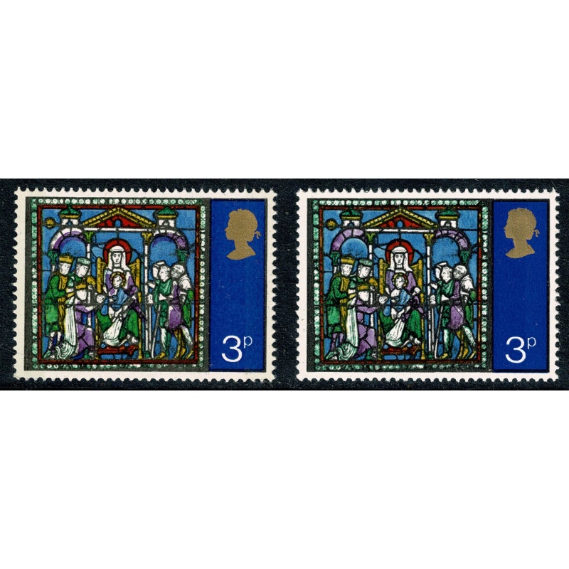1971 Christmas 3p. MISSING EMBOSSING  plus VIOLET SHIFT DOWNWARDS. UM single. SG 895h var