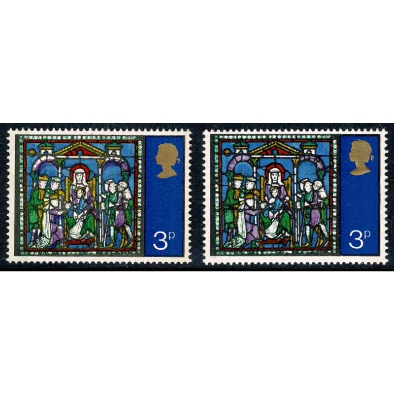 1971 Christmas 3p. MISSING EMBOSSING  plus VIOLET SHIFT DOWNWARDS. UM single. SG 895h var