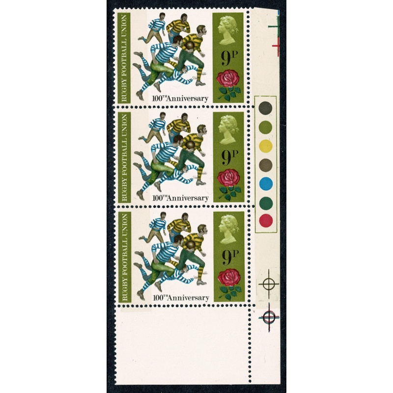 1971 General Anniversaries 9p. BROAD BAND  0-1mm from left edge. Traffic light strip. SG 889e.