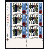 1971 General  Anniversaries 3p MISSING PHOSPHOR. Cylinder block of six. SG 887y