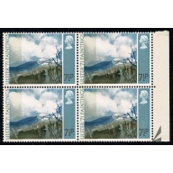 1971 "Ulster" Paintings 7½p. BROAD BAND 0/1mm from left edge. Marginal block of four. SG 882c.