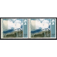 1971 "Ulster" Paintings 7½p. BROAD BAND 0/1mm from left edge.  Horizontal pair. SG 882c.