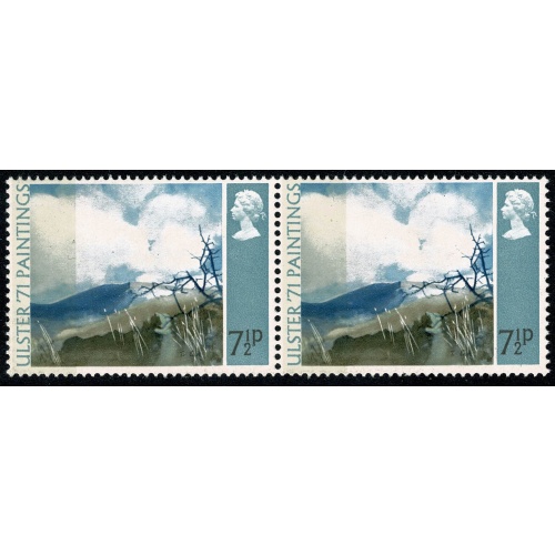 1971 "Ulster" Paintings 7½p. BROAD BAND 0/1mm from left edge.  Horizontal pair. SG 882c.
