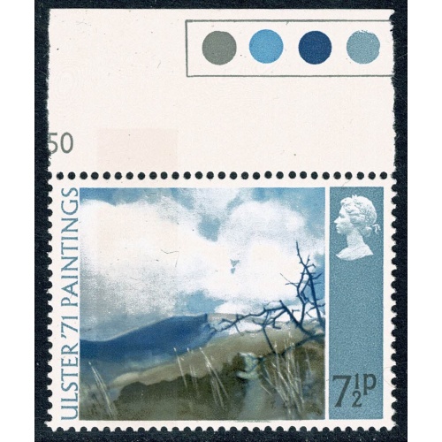 1971 "Ulster" Paintings 7½p. BROAD BAND 6mm from left edge. Upper marginal. SG 882c.