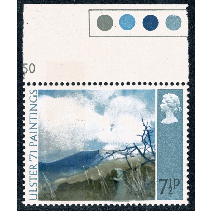 1971 "Ulster" Paintings 7½p. BROAD BAND 6mm from left edge. Upper marginal. SG 882c.