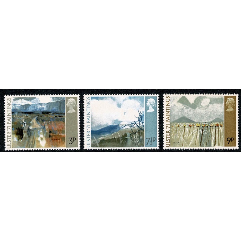 1971 Ulster Paintings. Set of 3 values MISSING PHOSPHOR. SG 881-883y