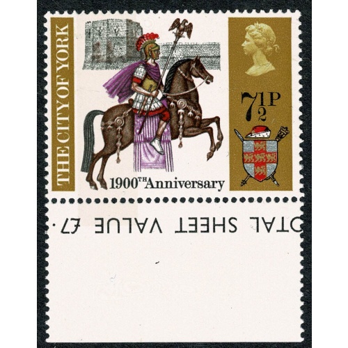 1971 General Anniversaries 7½p. BROAD BAND 3-4mm from left edge. Lower marginal single. SG 888c