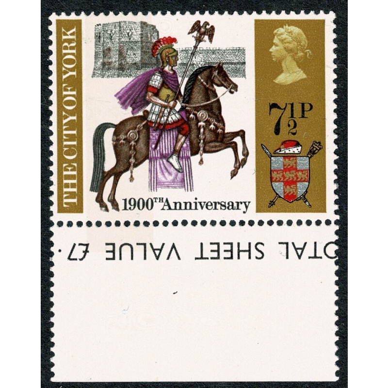 1971 General Anniversaries 7½p. BROAD BAND 3-4mm from left edge. Lower marginal single. SG 888c