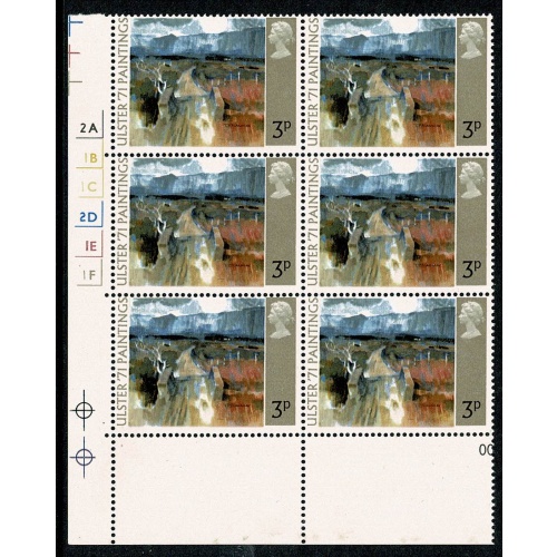 1971 "Ulster" Paintings 3p. Cylinder block of six MISSING PHOSPHOR. SG 881y