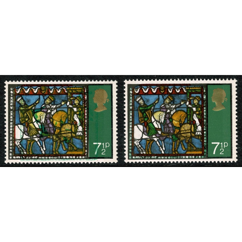 1971 Chistmas 7½p. SHIFT OF EMERALD GREEN. SG 896 var