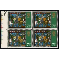 1971 Christmas 7½p. BROAD BAND 10mm from left edge. Marginal block. SG 896i. Spec. W216i