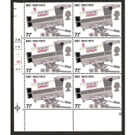 1972 Broadcasting 7½p  MISSING PHOSPHOR cylinder block of six. SG 911y