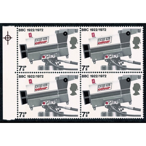 1972 BBC 7½p. BROAD BAND. Marginal block of four.  SG 911c.