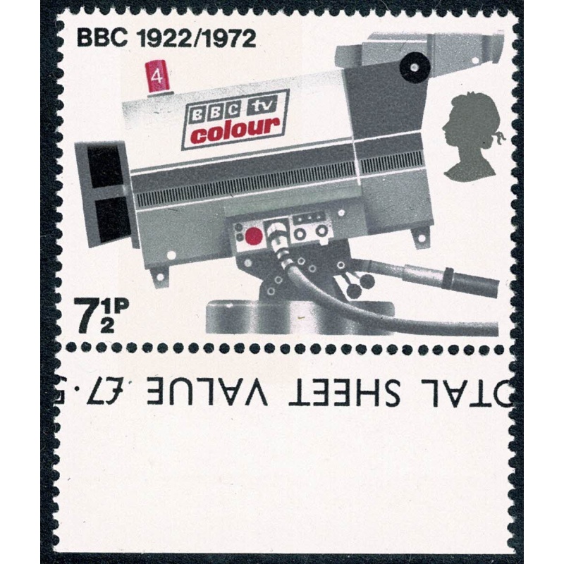 1972 BBC 7½p. BROAD BAND.  Lower marginal single. SG 911c.