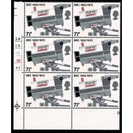 1972 BBC 7½p. BROAD BAND ERROR. Cyl. block of six. SG 911 var