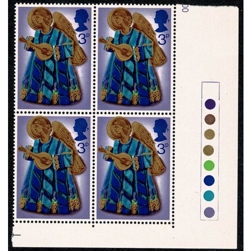 1972 Christmas 3p. MISSING PHOSPHOR & EMBOSSING. Traffic light block.  SG 914ya