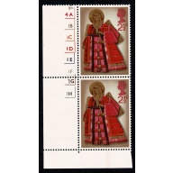 1972 Christmas 2½p. MISSING EMBOSSING SG 913b. Cylinder pair.
