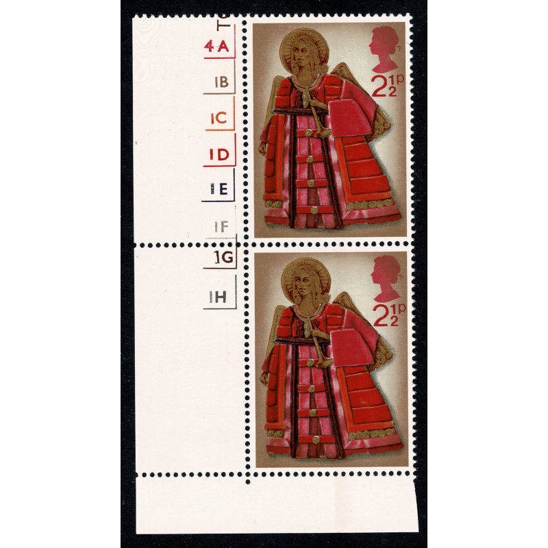 1972 Christmas 2½p. MISSING EMBOSSING SG 913b. Cylinder pair.