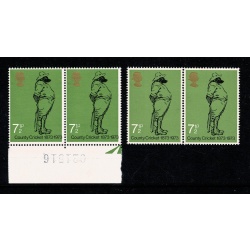 1973 Cricket 7½p Attractive EMBOSSING SHIFT pair with BLACK SHIFT.  SG 929 var