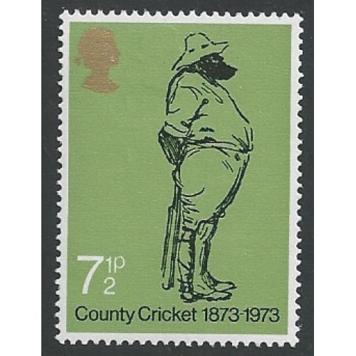 1973 Cricket  7½p MISSING  ALL OVER PHOSPHOR plus EMBOSSING SHIFT. SG 929 var