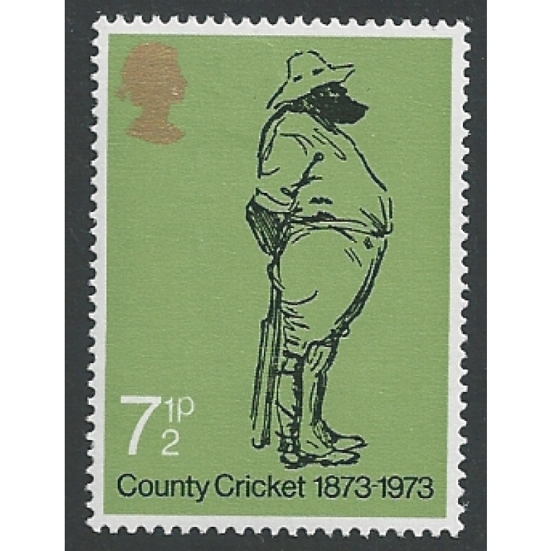 1973 Cricket  7½p MISSING  ALL OVER PHOSPHOR plus EMBOSSING SHIFT. SG 929 var